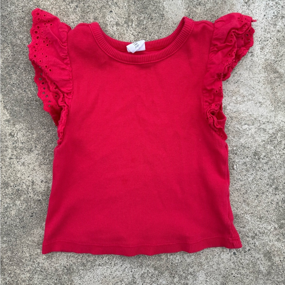 GAP Red Kids Tee with Ruffled Sleeves